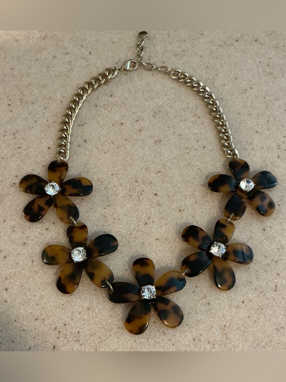 Tortoiseshell Floral Necklace with Crystal Centers